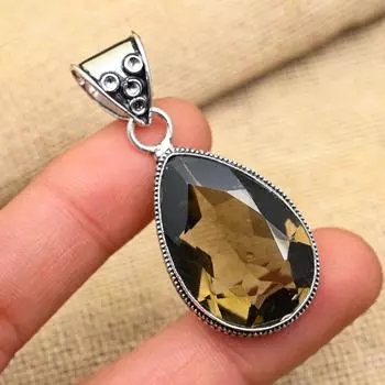 Дымчатый топаз драгоценный камень ручной работы 925 твердый серебряный кулон для свадебного подарка 2 Inches коричневый