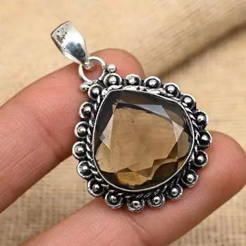 Дымчатый топаз драгоценный камень ручной работы 925 твердый серебряный кулон для свадебного подарка 1.65 Inches коричневый