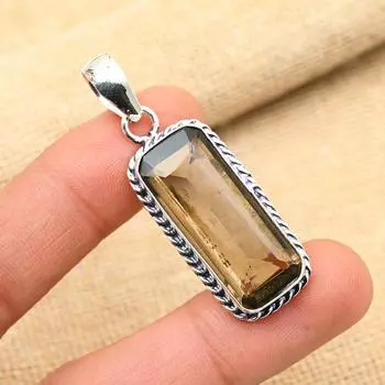 Дымчатый топаз драгоценный камень ручной работы 925 твердый серебряный кулон для свадебного подарка 2 inches коричневый