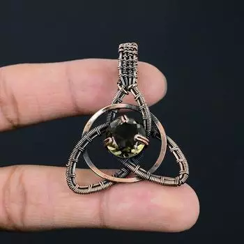 Дымчатый топаз драгоценный камень ручной работы из чистой медной проволоки подвеска для ювелирных изделий для женщин 1.97 Inches коричневый