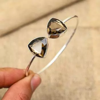 Дымчатый топаз, драгоценный камень, ручной работы, стерлинговое серебро 925 пробы, ювелирный браслет для свадебного подарка Adjustable коричневый