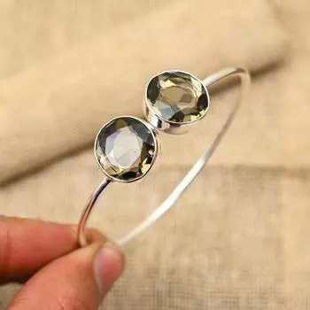 Дымчатый топаз, драгоценный камень, ручной работы, стерлинговое серебро 925 пробы, ювелирный браслет для свадебного подарка Adjustable коричневый