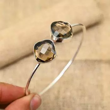 Дымчатый топаз, драгоценный камень, ручной работы, стерлинговое серебро 925 пробы, ювелирный браслет для свадебного подарка Adjustable коричневый