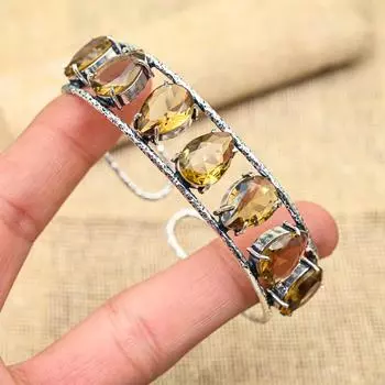 Дымчатый Топаз Драгоценный Камень Ручной Работы Твердые Стерлингового Серебра 925 Ювелирные Изделия Регулируемый Браслет Для Свадебного Подарка
