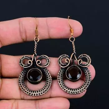 Дымчатый топаз, драгоценный камень, серьги ручной работы из чистой медной проволоки, ювелирные изделия на День памяти 2.56 Inches коричневый