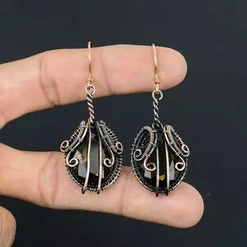 Дымчатый топаз, драгоценный камень, серьги ручной работы из чистой медной проволоки, ювелирные изделия на День памяти 2.56 Inches коричневый