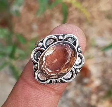 Дымчатый топаз, драгоценный камень, серебро 925 пробы, позолоченное, антикварное подарочное кольцо, размер 8, ювелирные изделия HNR-R2-R448