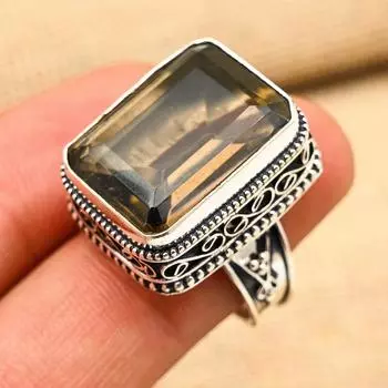 Дымчатый топаз, драгоценный камень, твердое кольцо ручной работы из стерлингового серебра 925 пробы, ювелирное изделие для подарка на помолвку 4 коричневый