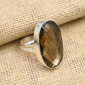 Дымчатый топаз, драгоценный камень, ювелирное кольцо ручной работы из стерлингового серебра 925 пробы для нее 4 коричневый