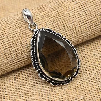 Дымчатый топаз, драгоценный камень, ювелирные изделия ручной работы из стерлингового серебра 925 пробы, роскошный кулон для нее 1.77 Inches коричневый