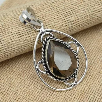 Дымчатый топаз Gemstone 925 Sterling Silver Изысканная подвеска Ювелирные изделия ручной работы для женщин 2.16 Inches коричневый