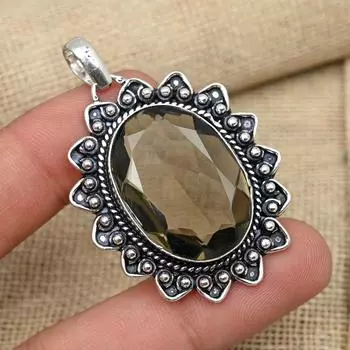 Дымчатый топаз стерлингового серебра 925 пробы ручной работы свадебный подарок ювелирные изделия кулон для нее 2.04 inches коричневый