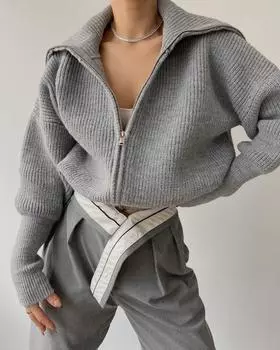 Дымчатый вязаный кардиган на молнии Mai Rafi