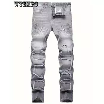 Dynamic Flex, мужские облегающие серые джинсы - эластичный деним, средняя посадка, вышитые детали, идеально подходят для весенних и летних выходов 28 светло-серый