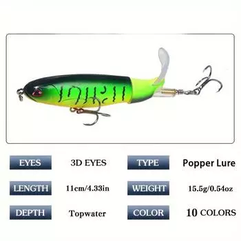 Dynamic Topwater Fishing Lure Kit with Lifelike Swiveling Tail - Vibrant, Realistic Bait for Freshwater & Saltwater Angling