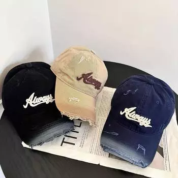 Дырки делают старую бордовую бейсболку женскую американскую ретро большую окружность головы универсальную кепку буквы показать лицо маленькая шляпа M56-58cm розовый