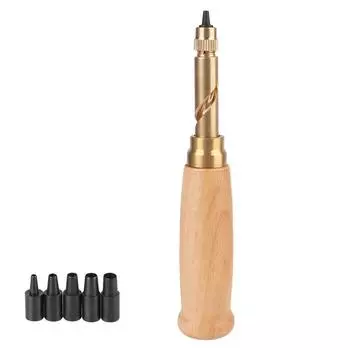 Дырокол для деревообработки, винтовая дрель, автоматическая с наконечником 6 размеров, съемный дырокол для кожи, автоматические ремни 1,5–4 мм brown