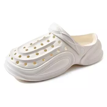 Дырявые туфли мужские летние простые и универсальные дышащие пляжные крутые шлепанцы на толстой подошве нескользящие с закрытым носком повседневные шлепанцы 40-41 белый