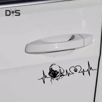 DYS Автомагазин Мопс Сердцебиение Светоотражающая наклейка на окно автомобиля Наклейки Декор чёрный