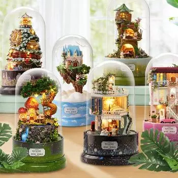 DYS DIY миниатюрный кукольный домик деревянный мини-домик игрушка вращающаяся музыкальная шкатулка с пылезащитным чехлом