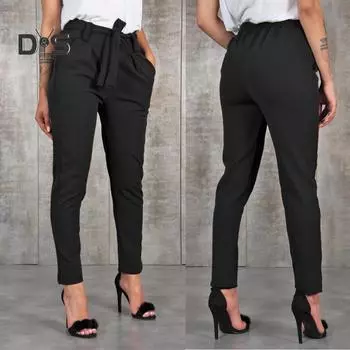 DYS Женская одежда Повседневные эластичные шаровары с высокой талией и поясом Длинные брюки L хаки
