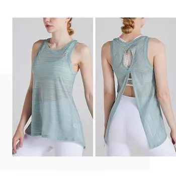 Дышащая Быстросохнущая Футболка Сексуальная Блузка Жилет для Йоги Light Cyan S