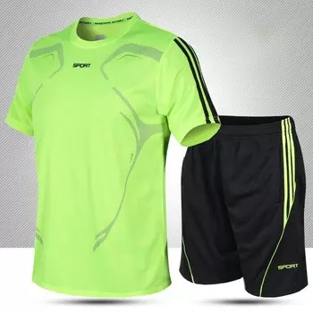 Дышащая быстросохнущая одежда для бега и фитнеса, спортивный костюм, мужские летние новые шорты, футболка с короткими рукавами, повседневный комплект из двух предметов L чёрный