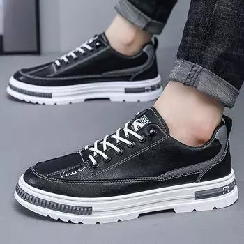 Дышащая деловая повседневная обувь для мужчин, нескользящая кожаная обувь, спортивная обувь для сноубординга для мужчин, кроссовки для подростков 39 чёрный