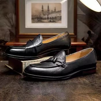 Дышащая деловая повседневная обувь Мужская кожаная обувь из натуральной кожи Британские высококачественные мокасины первого слоя из коровьей кожи с одной педалью Мужские летние туфли 38 коричневый