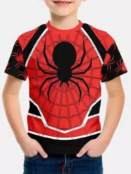 Дышащая футболка для мальчиков, детская пижама с рисунком паука, животный узор, круглый вырез, мультяшный повседневный повседневный топ для детей с короткими рукавами 120