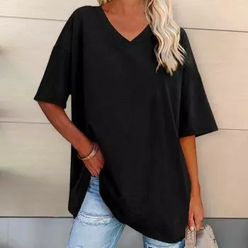 Дышащая футболка с v-образным вырезом и коротким рукавом, женский однотонный свободный пуловер, уличная одежда XL светло-серый