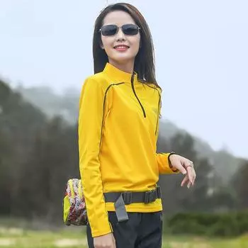 Дышащая и эластичная быстросохнущая футболка с длинными рукавами для улицы для женщин M жёлтый
