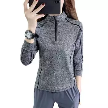 Дышащая и легкая быстросохнущая женская футболка для бега на открытом воздухе с длинными рукавами L чёрный