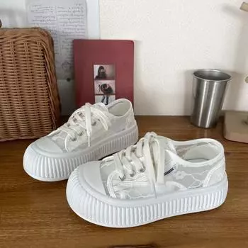 Дышащая кружевная ажурная сетчатая поверхность парусиновые туфли для женщин летние новые универсальные повседневные тонкие белые туфли на платформе для женщин 35 белый