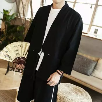 Дышащая куртка-кардиган Hanfu, длинная, мягкая, летняя, весенняя, осенняя M чёрный