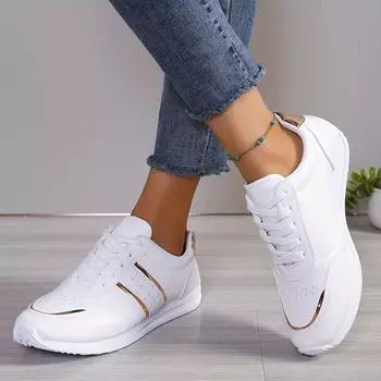 Дышащая легкая повседневная спортивная обувь на шнуровке Four Seasons для женщин - модная и элегантная уличная студенческая обувь 35 белый