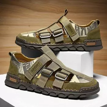 Дышащая летняя обувь Мужские кожаные мокасины Мужские сандалии платье Сандалии ручной работы Мужские тапочки Уличные мужские римские сандалии 40