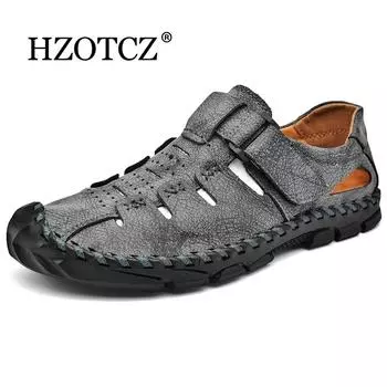 Дышащая летняя обувь Мужские мокасины из натуральной кожи Мужские сандалии Платье Сандалии Ручной Работы Мужские тапочки Уличные Мужские Римские Сандалии 40