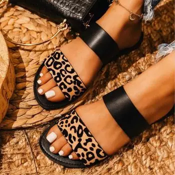 Дышащая летняя обувь, женские большие размеры 41, сексуальные модные леопардовые женские пляжные тапочки для отдыха и отпуска, женские шлепанцы без шнуровки 37 бежевый