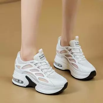 Дышащая летняя обувь, женские модные кроссовки со шнуровкой, увеличивающие рост на 8 см, женские сетчатые брендовые белые туфли 34 белый