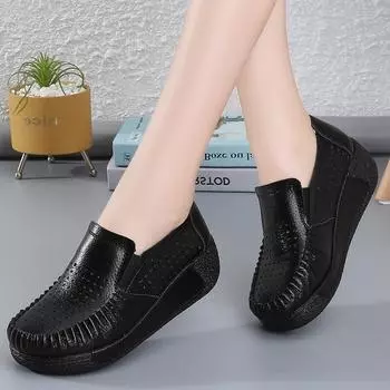 Дышащая летняя женская обувь, женские кроссовки на плоской платформе, женские лоферы из коровьей замши, женские лоферы на танкетке, обувь без шнуровки 41 чёрный