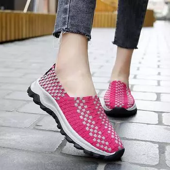 Дышащая летняя женская повседневная обувь высокого качества ручной работы, удобная плетеная женская обувь на плоской подошве, модная женская обувь, лоферы 4.5 серый