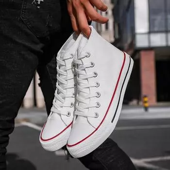 Дышащая модная повседневная парусиновая обувь с высоким берцем, осенние мужские универсальные белые туфли, мужская простая парная обувь, корейская версия, обувь для сноуборда 35