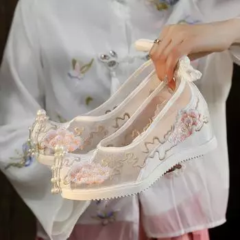 Дышащая мягкая подошва из сетки, антикварные сандалии, увеличивающие рост туфли из ткани с внутренней частью 6 см 34