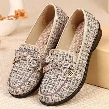 Дышащая мягкая подошва из ткани Old Beijing. Женские одинарные туфли. Полосатые туфли с плоским дном, нескользящие, в клетку. Повседневная обувь. Туфли для мам. 41 чёрный