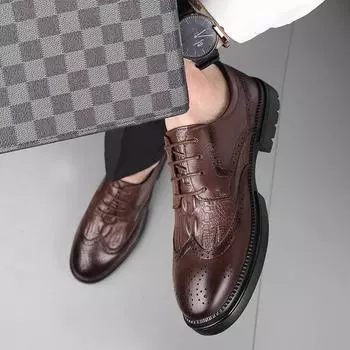 Дышащая мужская деловая обувь, новые удобные мужские туфли-оксфорды, повседневная обувь с открытыми отверстиями, роскошная брендовая мужская официальная модельная обувь 38 коричневый