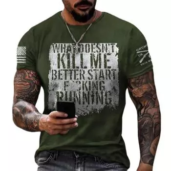 Дышащая мужская футболка с 3D принтом букв, летняя футболка, повседневная спортивная одежда с круглым вырезом, футболки, свободные топы с короткими рукавами S чёрный