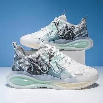 Дышащая мужская обувь 2025 года, новая весенняя молодежная спортивная обувь для отдыха на воздушной подушке с амортизацией и высотой, сетчатая обувь для пап 39 небесно-голубой