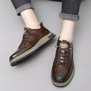 Дышащая мужская обувь для ходьбы 2024 года, новая универсальная мужская обувь, мужская удобная повседневная обувь, горячая распродажа, классические мужские кожаные кроссовки 38 чёрный