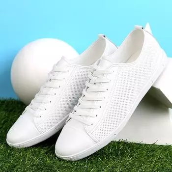 Дышащая мужская обувь, повседневные кроссовки из натуральной кожи, модные мужские мокасины, лето-осень, белые туфли на плоской подошве, удобная обувь на шнуровке 43